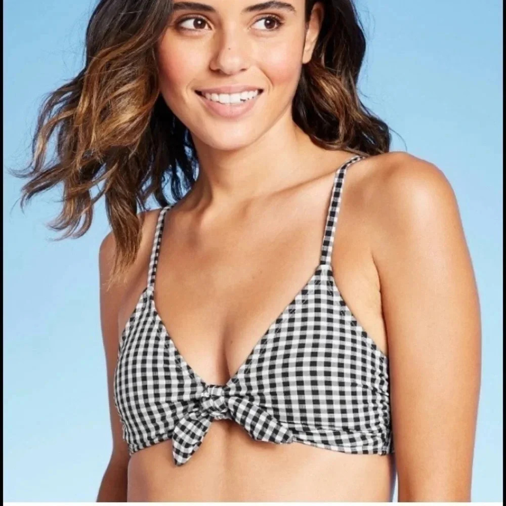 Xhilaration black checkered bikini top medium